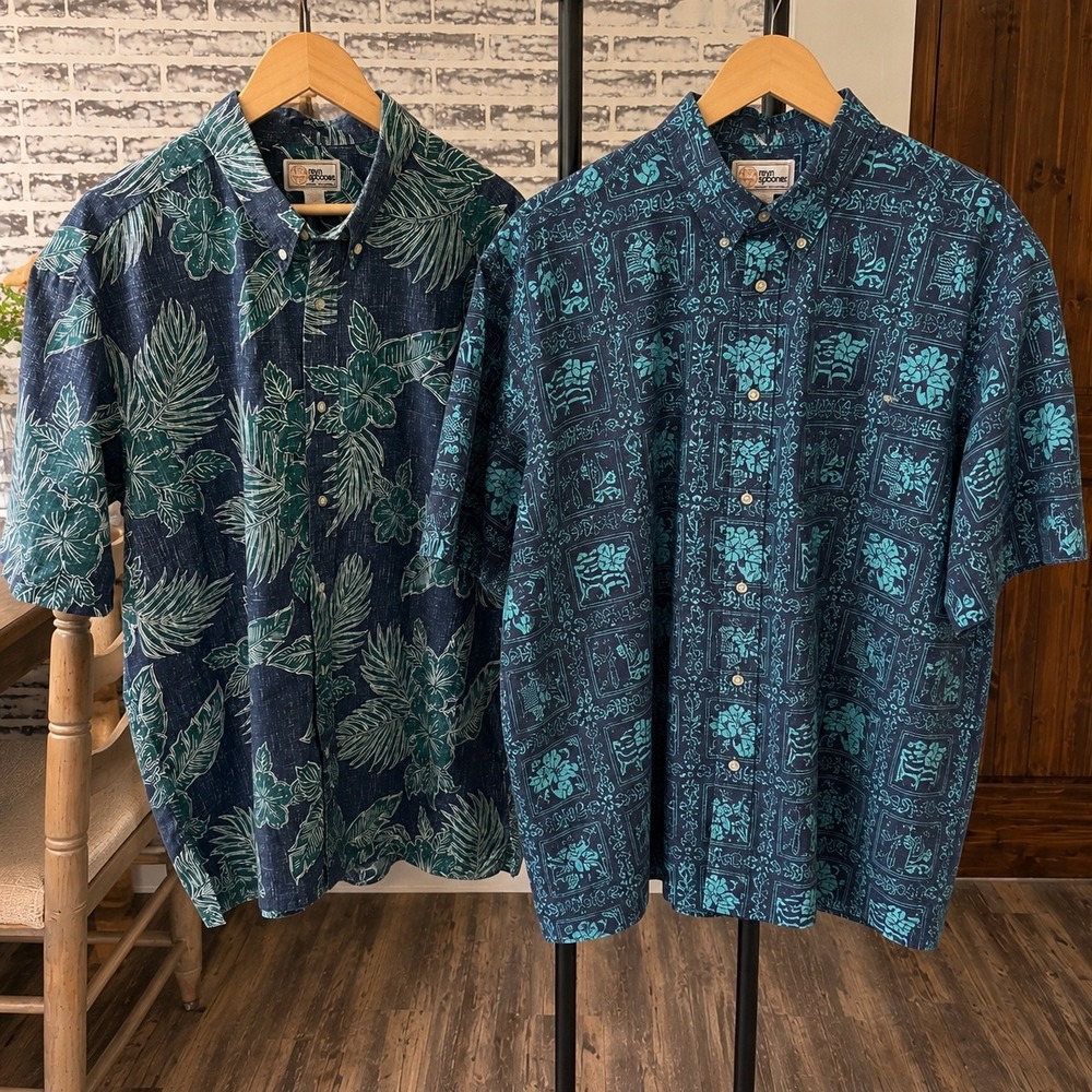 Lot of 2 Reyn Spooner Hawaiian Shirts XXL Blue Tropical Aloha Button Fron